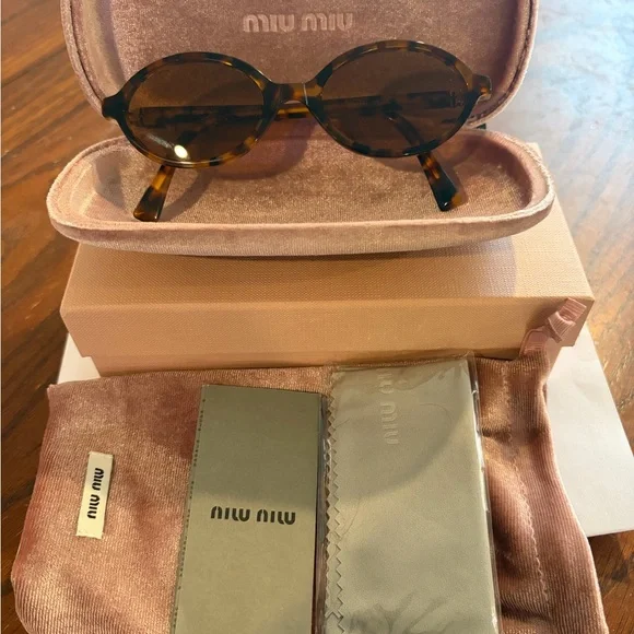 Miu Miu Tortoiseshell Oval Sunglasses with Brown Lenses - Picture 5 of 6